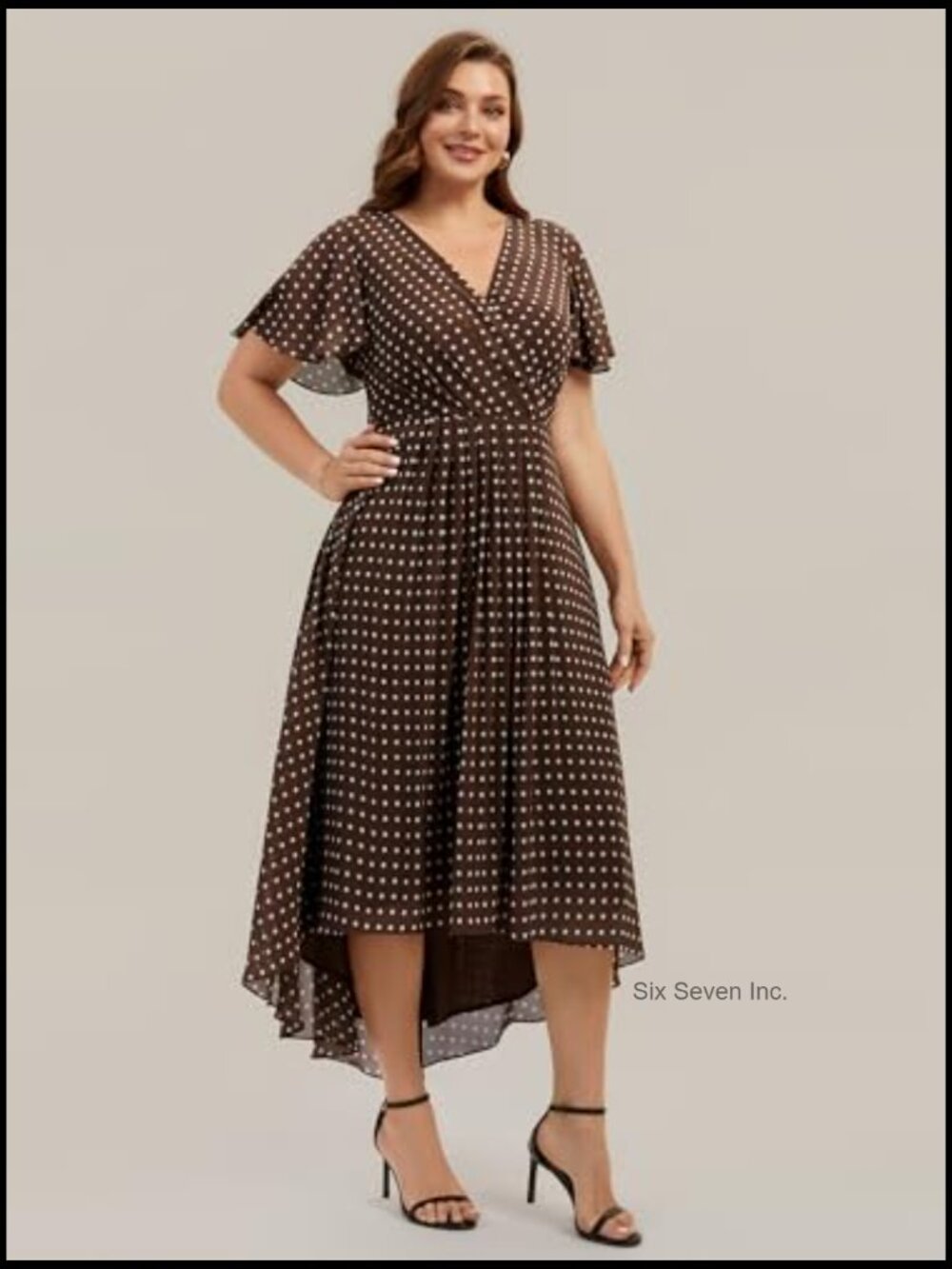 Plus Size V-Neck Chiffon Formal Dress High-Low Ruffle - Picture 3 of 5